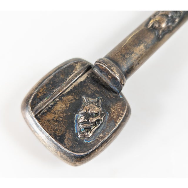 19th Century Japanese Meiji Silver Yatate Writing Set With Oni Masks For Sale - Image 12 of 14
