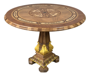 Vintage Inlaid and Carved Gilded Wood Central Table