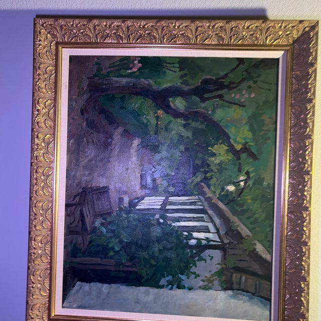Post Impressionist Original Oil Painting “Cottage Garden” Mogens Vatore 1895-1977 For Sale - Image 3 of 5