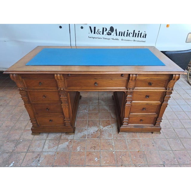 Wood Antique Italian Center Desk in Walnut, 1890s For Sale - Image 7 of 7