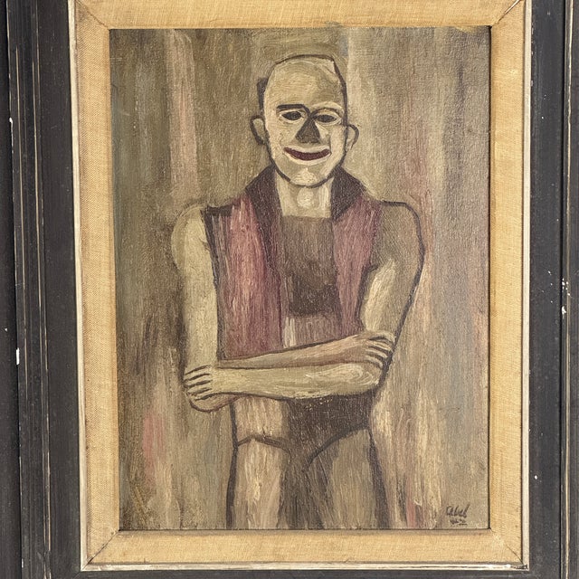 Exquisite & Unusual Pair of 1940s Circus Performers Portrait Paintings, Framed Original Oil on Board For Sale - Image 9 of 16