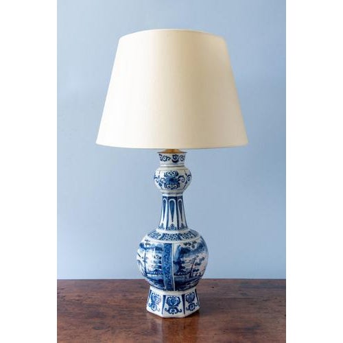 Dutch Blue and White Chinoiserie Garlic Neck Vase Lamp, 1700s For Sale - Image 3 of 14