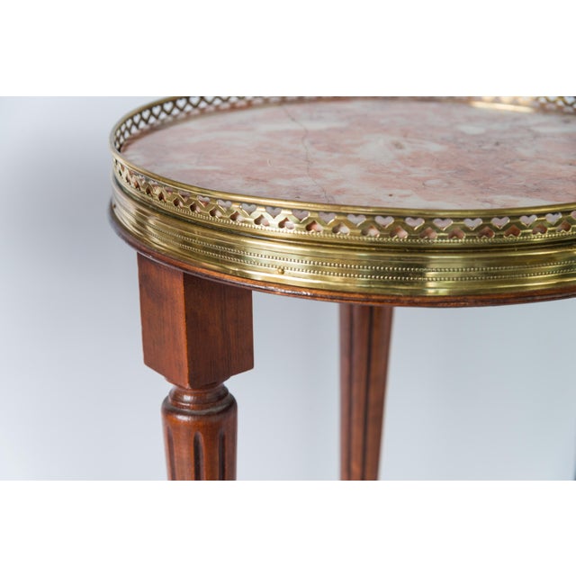 Wood Pair of French Louis XVI Style Bouillotte Marble Top Small Side Tables For Sale - Image 7 of 10