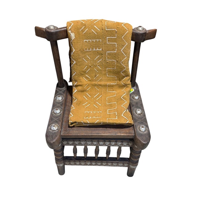Mustard Vintage African Large Mustard & White Mud Cloth Textile Mali 64" by 43" For Sale - Image 8 of 8