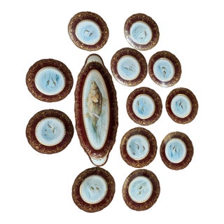 Vintage Theodore Haviland Limoges Fish Platter and Plate Set - 13 pcs For Sale