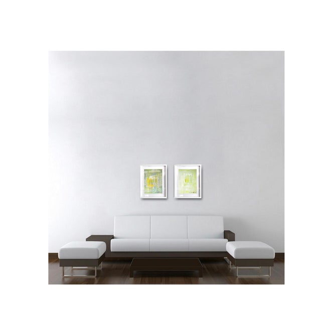 Paper Fiesta. XIV WHite Framed Surreal Shades of Yellow, Blue and Green Painting For Sale - Image 7 of 7