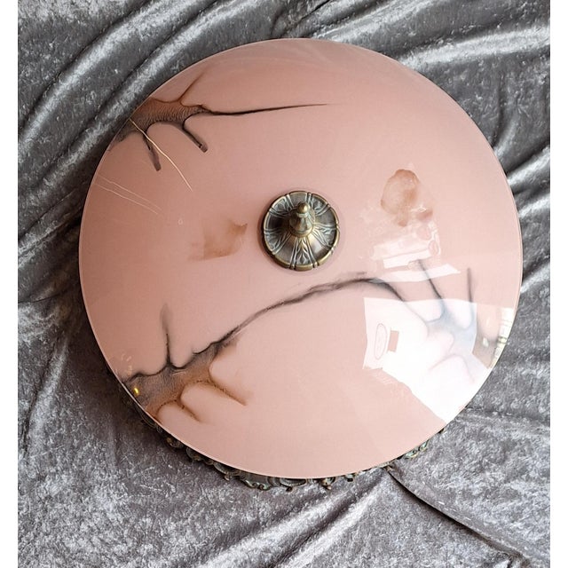 Vintage Ceiling Lamp with Patinated Metal Mounting and Pink Marbled Glass Shade by Honsel, 1990s For Sale - Image 6 of 11