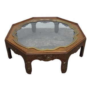 Hollywood Regency Large Octagon Wood Hand Painted Coffee Table by Baker For Sale