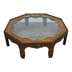 Hollywood Regency Large Octagon Wood Hand Painted Coffee Table by Baker