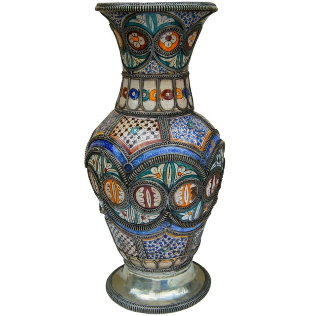 Tribal Antique Moorish Vase With Filigree For Sale - Image 3 of 12