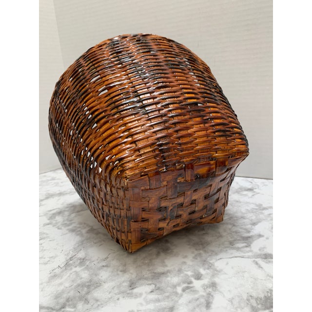 1990s Vintage Rustic Tobacco Brown Wood Storage Basket For Sale - Image 5 of 7
