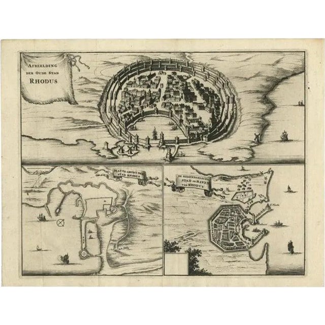 Birds Eye Plans of Rhodes, 1677, Paper For Sale