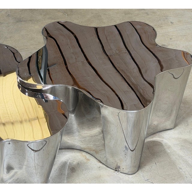 Three-Piece Biomorphic Polished Stainless Steel Coffee Table, Early 2000s For Sale - Image 15 of 18