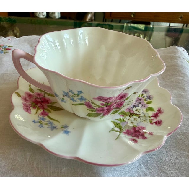 Shelley Shelley, English Porcelain Spring Flowers Set of 6 Teacups & Saucers For Sale - Image 4 of 15