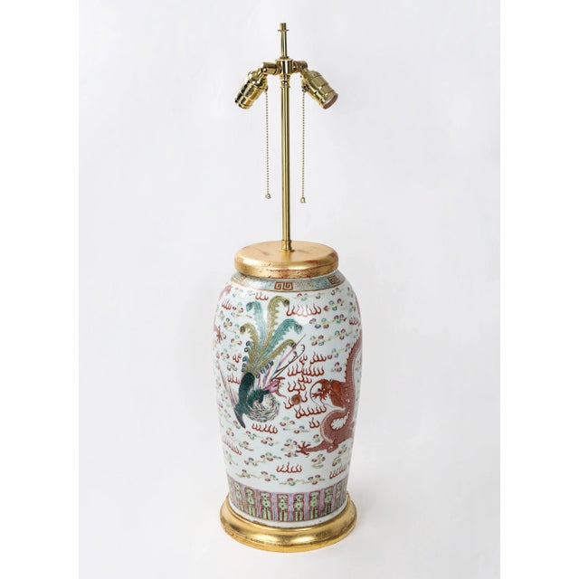 Chinese 19th Century Famille Rose Vase Double Head Table Lamp For Sale - Image 3 of 10