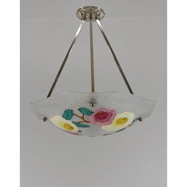 French Art Deco Pendant Light by Loys Lucha - 1930 Chandelier France For Sale - Image 6 of 16