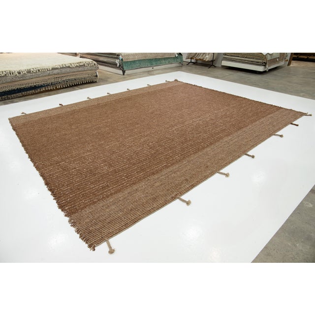 Modern Modern Flaweave Wool Rug With Striped Design in Brown For Sale - Image 3 of 11