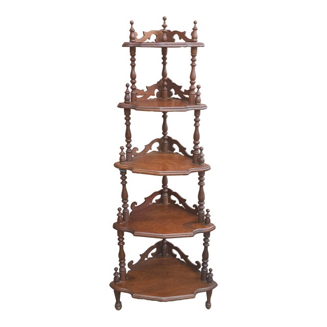 19th Century Victorian Rococo Style Mahogany Corner Etagere For Sale