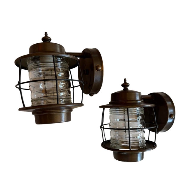 Mid 20th Century Mid Century Modern Lantern Outdoor Wall Sconces - Pair For Sale - Image 4 of 9