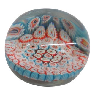 Large Round Art Glass Paper Weight Italian Murano Style Millefiori Flowers 5130b For Sale