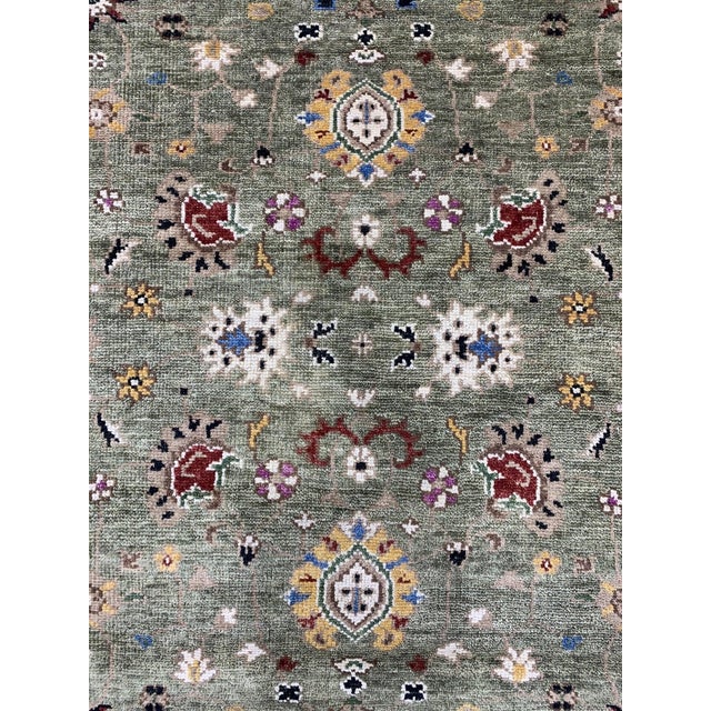 8x10 Light Green Floral Oushak Style Hand-Knotted Wool Rug For Sale - Image 4 of 4
