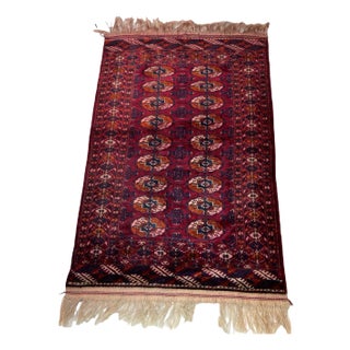 Vintage Turkoman Hand-Knotted Rug For Sale