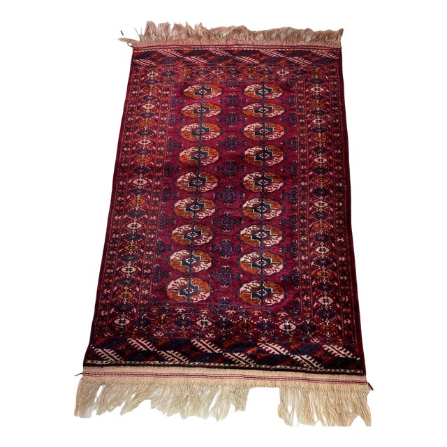 Vintage Turkoman Hand-Knotted Rug For Sale