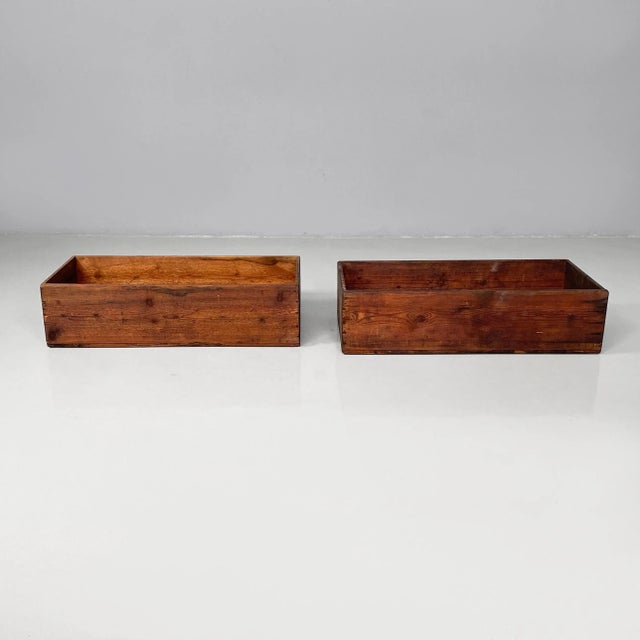 Industrial Italian Wooden Rectangular Boxes, 1920s, Set of 2 For Sale - Image 4 of 16