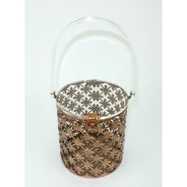 Pierced Metal Filigree & Lucite Cylinder Box Handbag, 1950's For Sale - Image 4 of 14