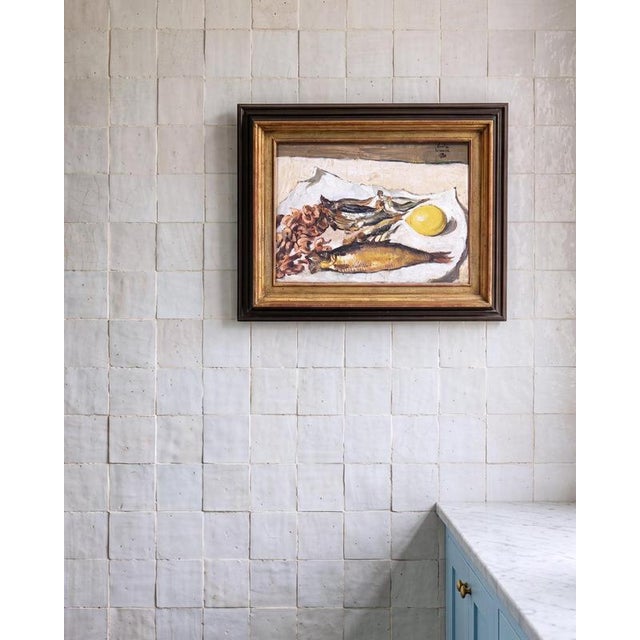 Émile Lecomte, Still Life with Fish, Shrimp & Lemon, 1935, Oil Painting on Canvas, Framed For Sale - Image 11 of 13