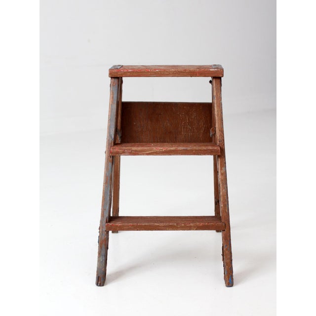 Brown Antique Folding Wooden Step Ladder For Sale - Image 8 of 16