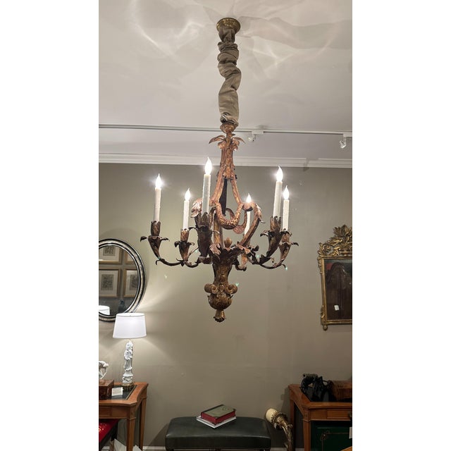 Late 19th-Century French Gilt Tole Six-Light Chandelier, Circa 1870 For Sale - Image 10 of 10
