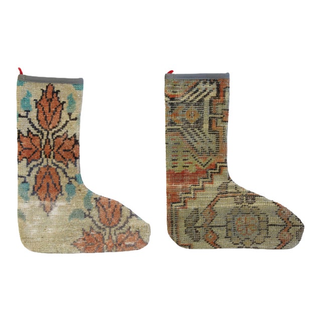 Christmas Holiday Stockings Created From an Antique Turkish Rug - Set of 2 For Sale