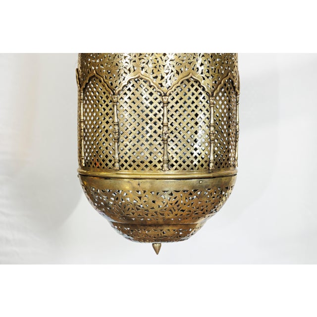 Vintage Indian Brass Hanging Lantern with Pierced Floral and Lattice Motifs For Sale In New York - Image 6 of 18