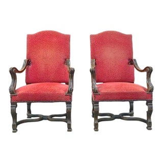 Pair of Antique Louis XIII Carved Coral Armchairs For Sale