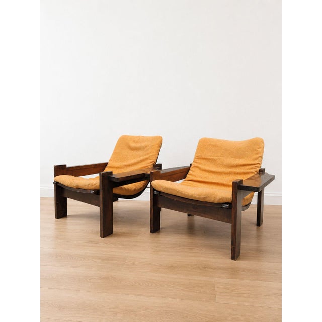 Brown Vintage Oak and Orange Velvet Armchairs, 1979, Set of 2 For Sale - Image 8 of 8