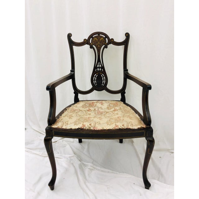 Stunning Antique Edwardian Arm Chair with Fabulous Marquetry & Inlay Detail. Elegant shape and size. Original finish...