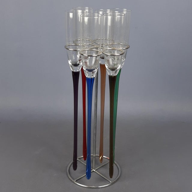 Murano Glass Flute Glasses with Long Stem, 1970s, Set of 6 For Sale - Image 4 of 14