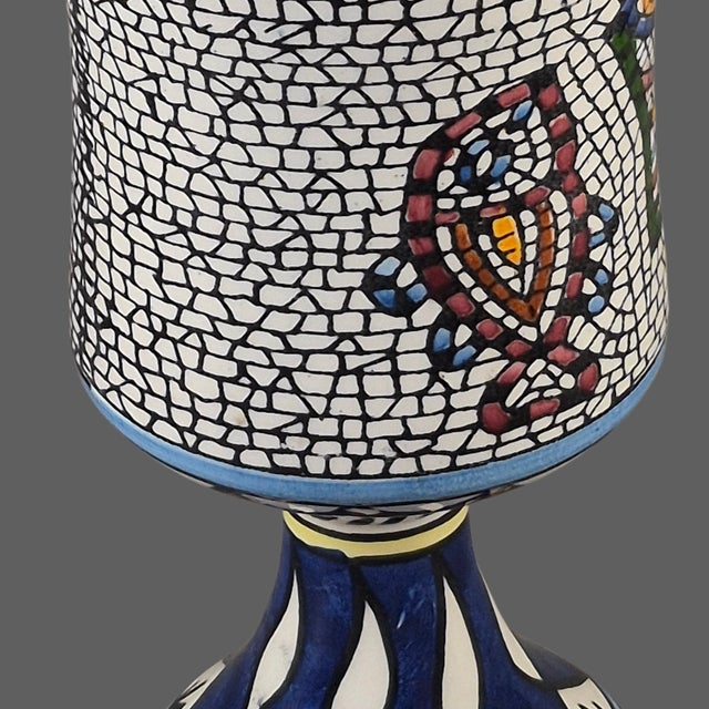 Late 20th Century Late 20th Century Hand Painted Armenian Ceramic Communion Chalice Loaves & Fish Mosaic Motif Spiritual For Sale - Image 5 of 10