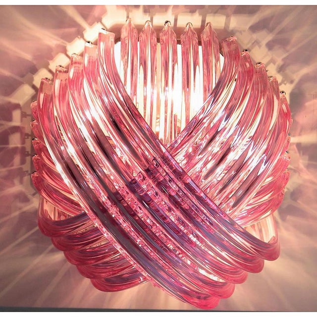 Murano Ceiling Linght Chandeliers with Pink Triedri Murano Glasses, 1995, Set of 2 For Sale - Image 6 of 14
