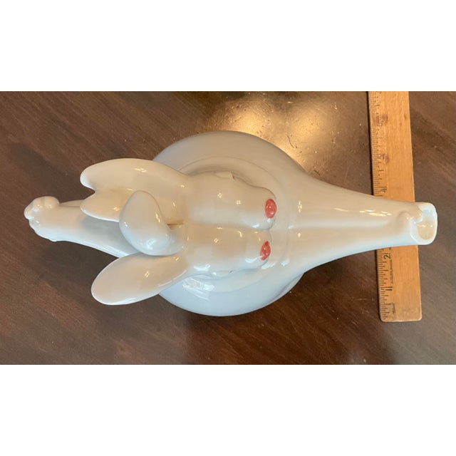 White 1975 Figurative Fitz & Floyd White Porcelain Rabbits Tangoi Dancing Teapot - Hand Painted For Sale - Image 8 of 8