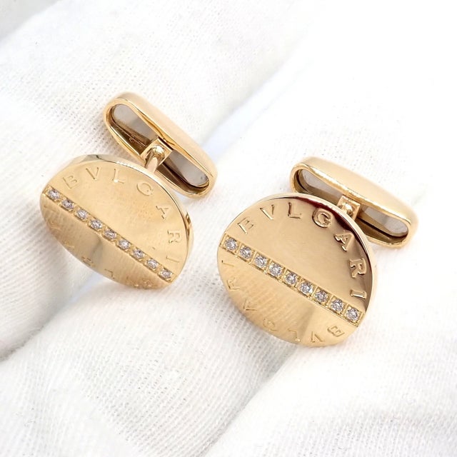 Bulgari Yellow Gold Diamond Classic Round Cufflinks, A Pair For Sale - Image 9 of 11