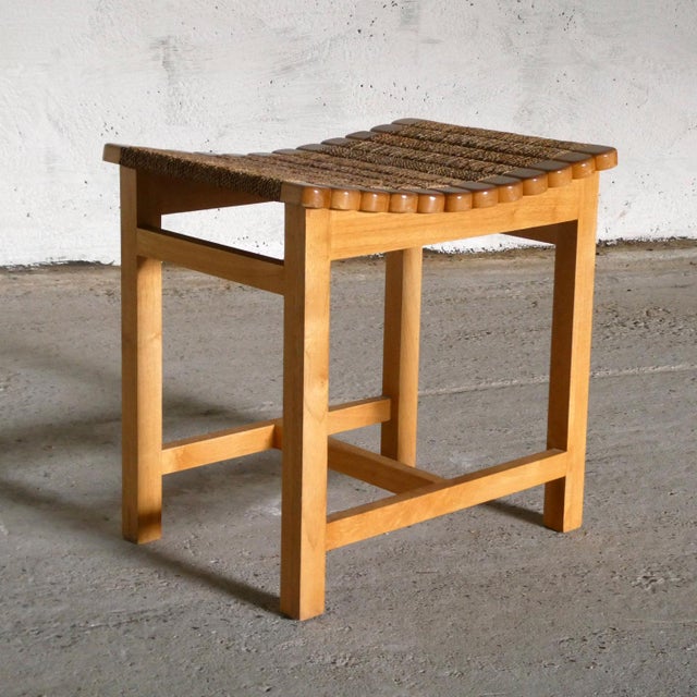 Mid-Century Modern Vintage Wooden and Rope Stool, 1970s For Sale - Image 3 of 4