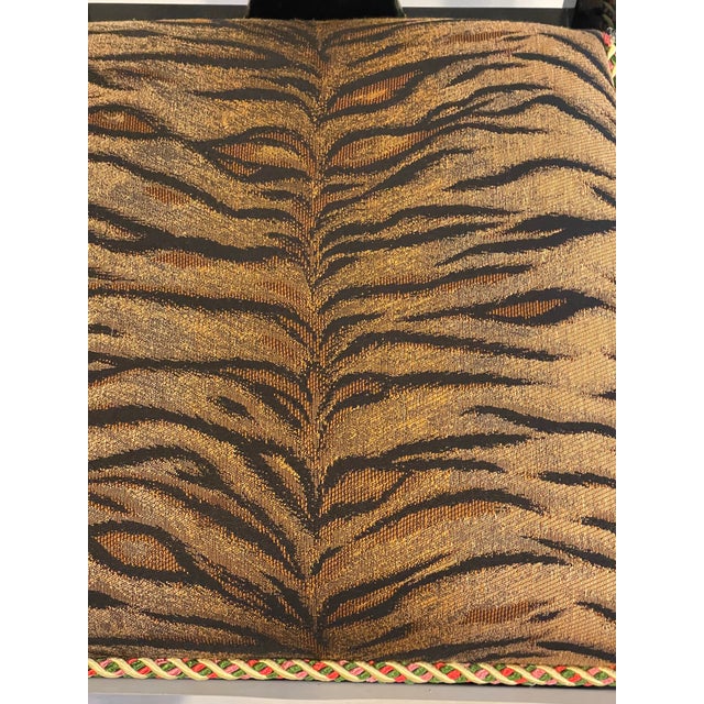 Gorgeous Regency Mid 20th Century Set of 4 Dining Chairs Black Lacquer TigerBrocade For Sale - Image 14 of 14