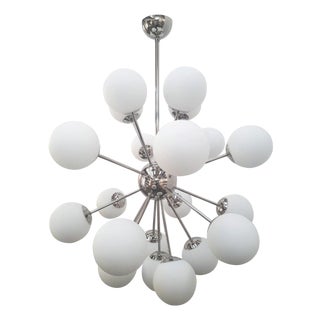 21st Century Nova Polished Nickel Matte White Murano Sputnik Chandelier by Fabio LTD For Sale