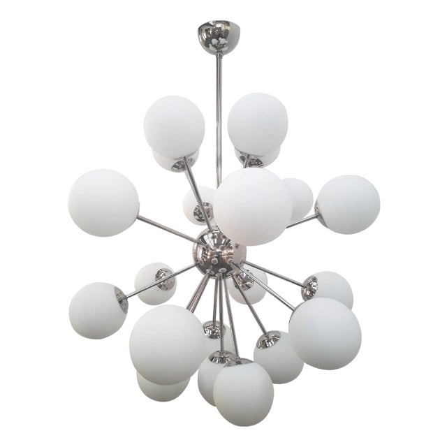 21st Century Nova Polished Nickel Matte White Murano Sputnik Chandelier by Fabio LTD For Sale