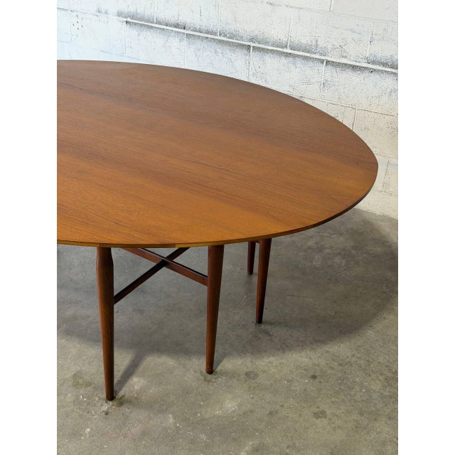 In Style of Henredon Walnut Extendable Oval Drop-Leaf Gateleg Dining Table Mid-Century Modern 1960s For Sale - Image 13 of 14