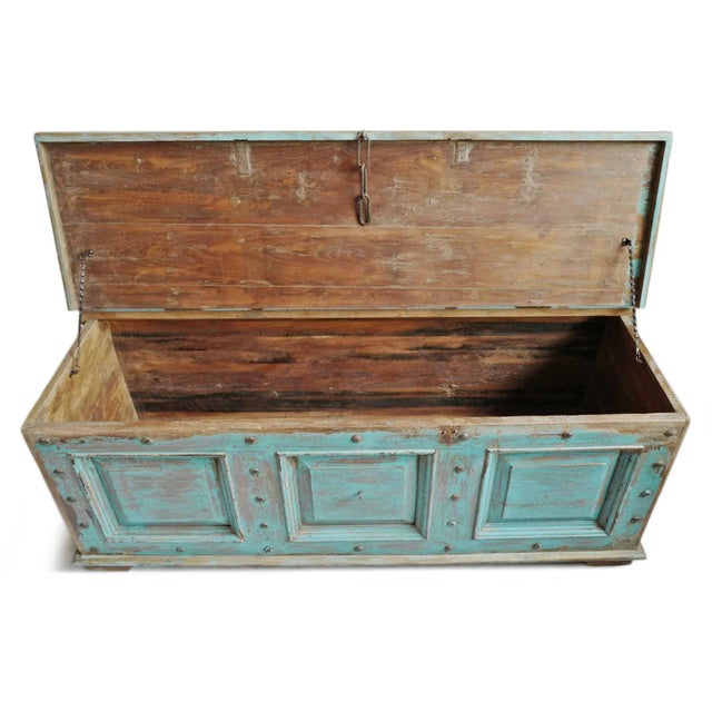 Mid 20th Century Mid 20th Century Jodhpur Blue Wood Trunk Table For Sale - Image 5 of 12