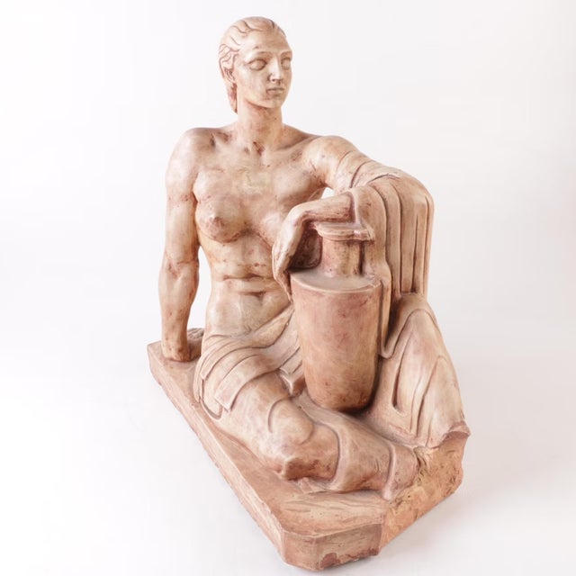 Original clay sculpture by Edgardo Simone (1890-1948). 17.5" wide; 19" tall; 8.5" deep. MARKS: "Edgardo Simone" and...