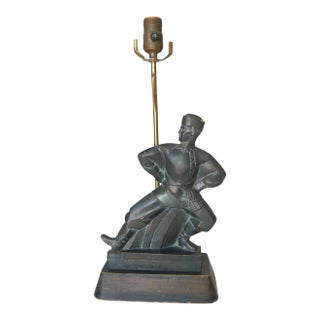 Hand Carved Wood Cossack Russian Dancer Table Lamp Signed Jascha Heifetz For Sale